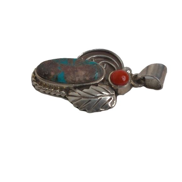 Vintage Richard Begay Sterling Silver Navajo Turquoise Coral Pendant READ - Picture 3 of 6